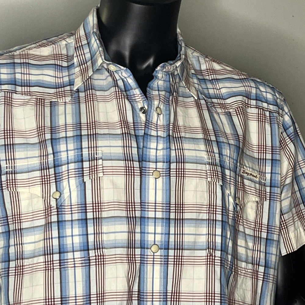 Lucky Brand Pearl Snap Shirt Mens XL Blue Plaid Short Sleeve Western Cowboy Cut - Picture 2 of 3